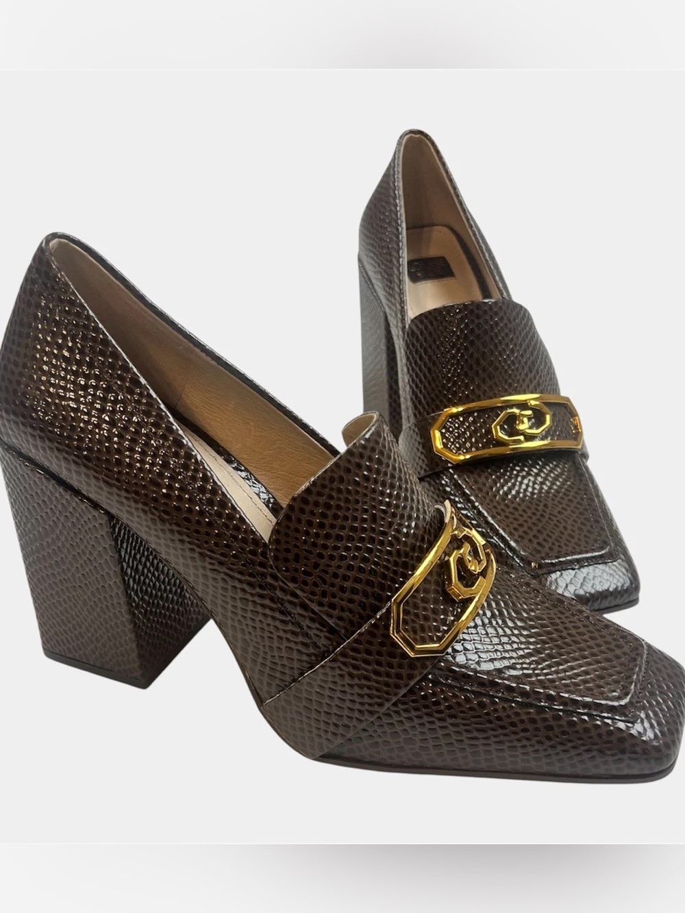 Louise et Cie Olisa Brown Snakeskin Leather Loafer Heels Pumps Fall Quiet Luxury